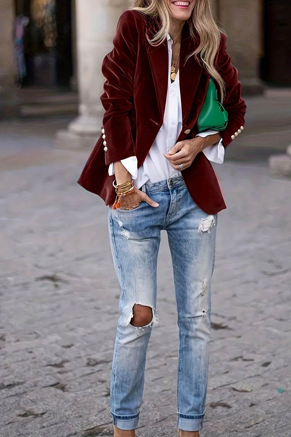 One Button Lapel Collar Long Sleeve Blazer - UnLaced Boutique