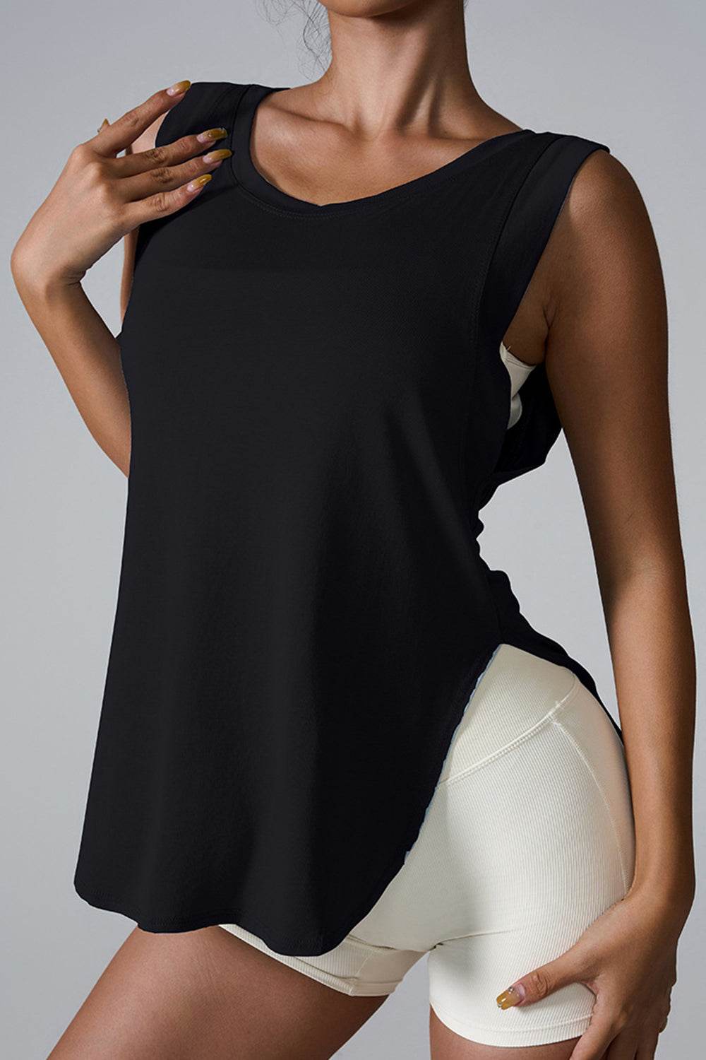 Slit Round Neck Active Tank - UnLaced Boutique