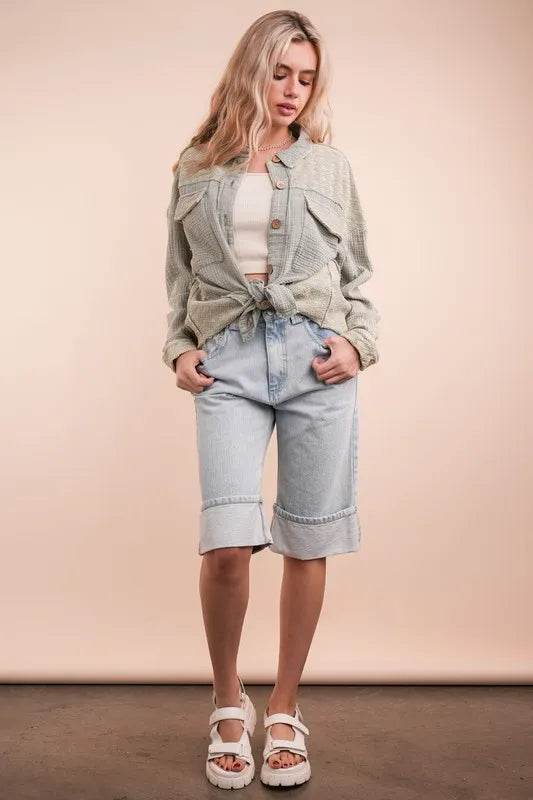 VERY J Mineral Washed Oversized Gauze Shacket - UnLaced Boutique