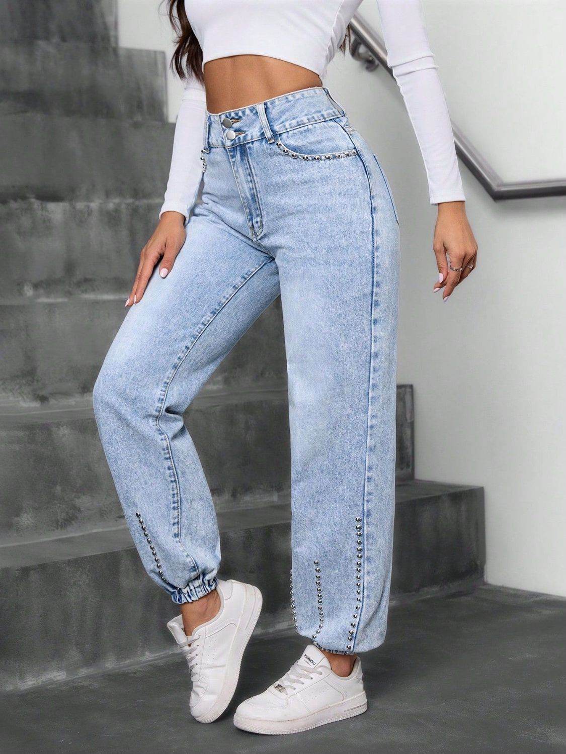 Studded High Waist Jeans - UnLaced Boutique
