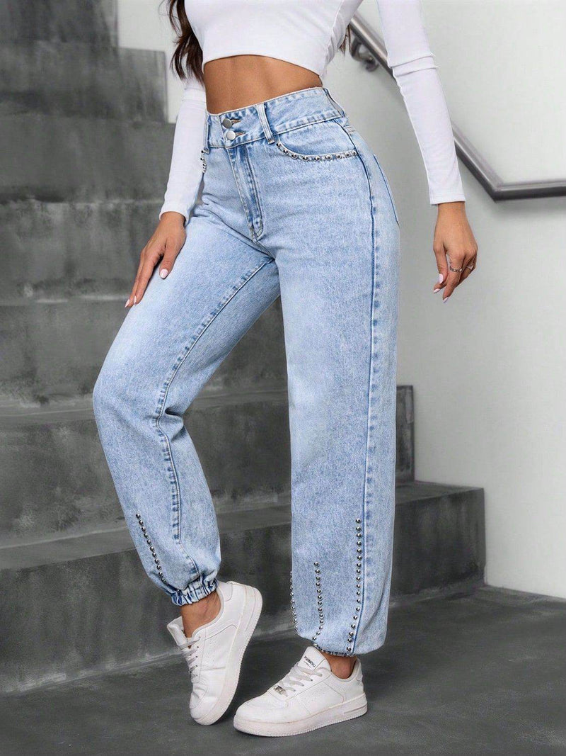 Studded High Waist Jeans - UnLaced Boutique