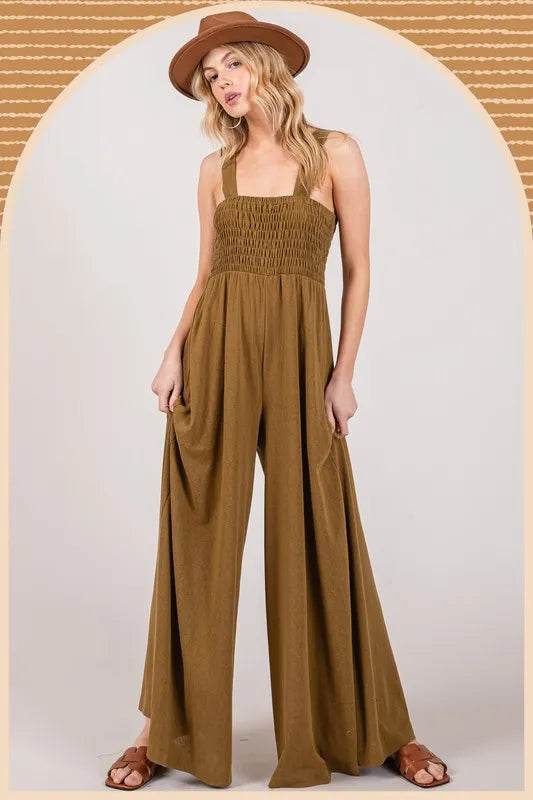 SAGE+FIG Smocked Flowy Wide Leg Jumpsuit - UnLaced Boutique