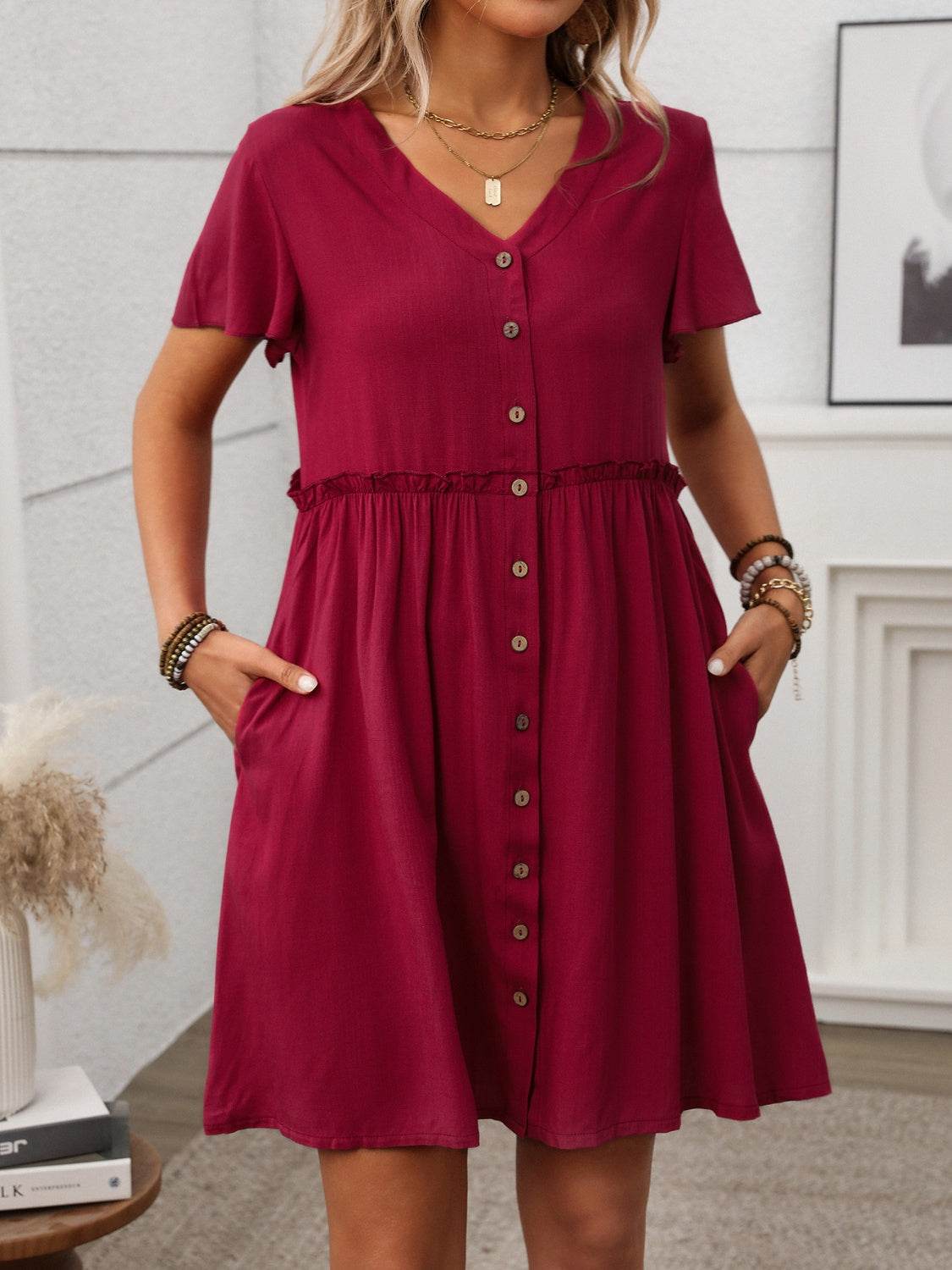 Button Front Flutter Sleeve Dress - UnLaced Boutique
