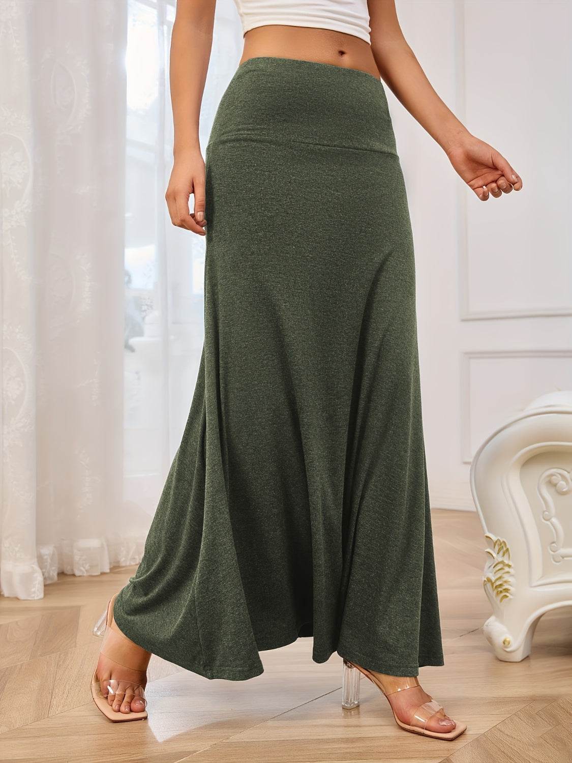 Solid Elastic Waist Maxi Skirt - UnLaced Boutique