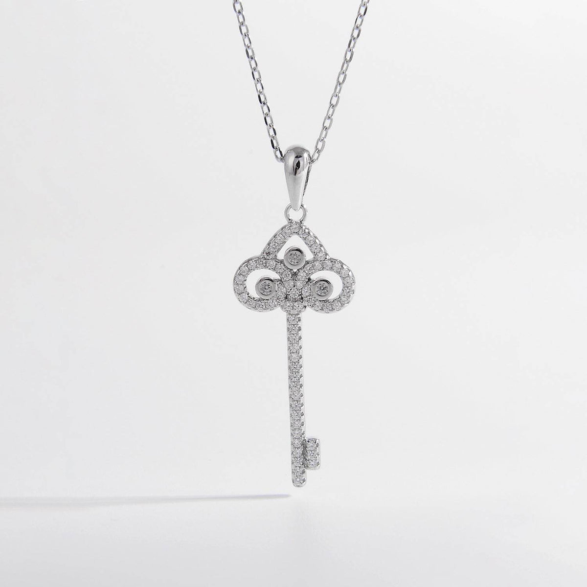 925 Sterling Silver Inlaid Zircon Key Shape Necklace - UnLaced Boutique