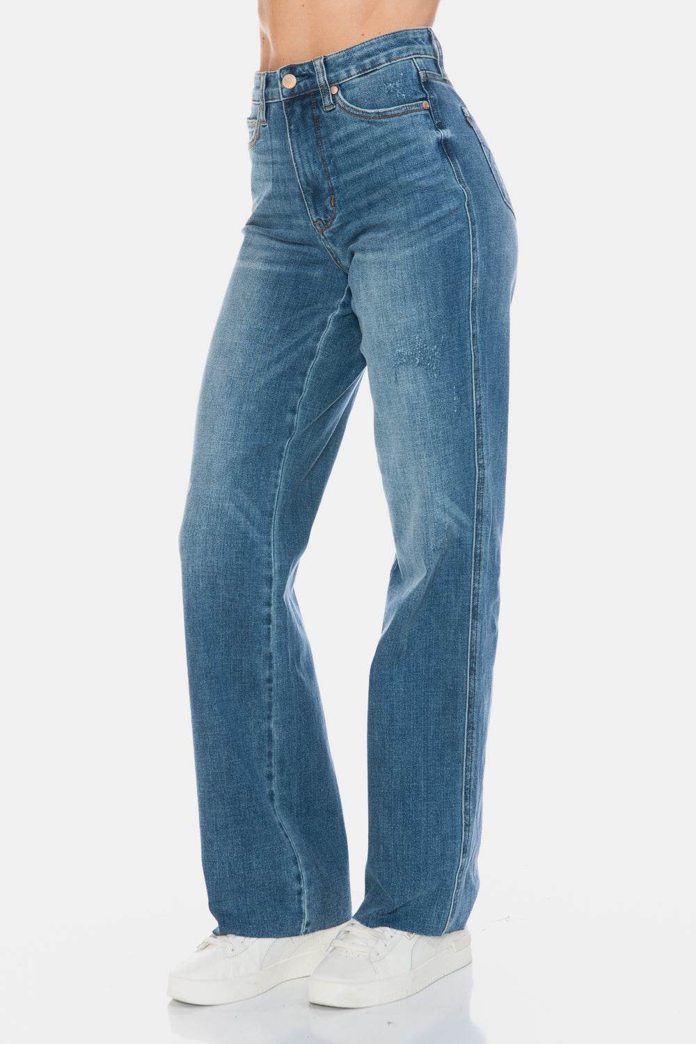 Judy Blue Full Size Tummy Control Cut Raw Hem Straight Jeans - UnLaced Boutique