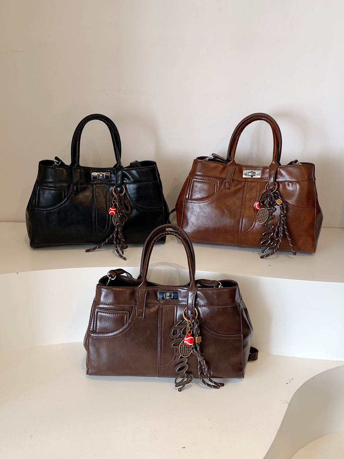 PU Leather Handbag with Pendant - UnLaced Boutique