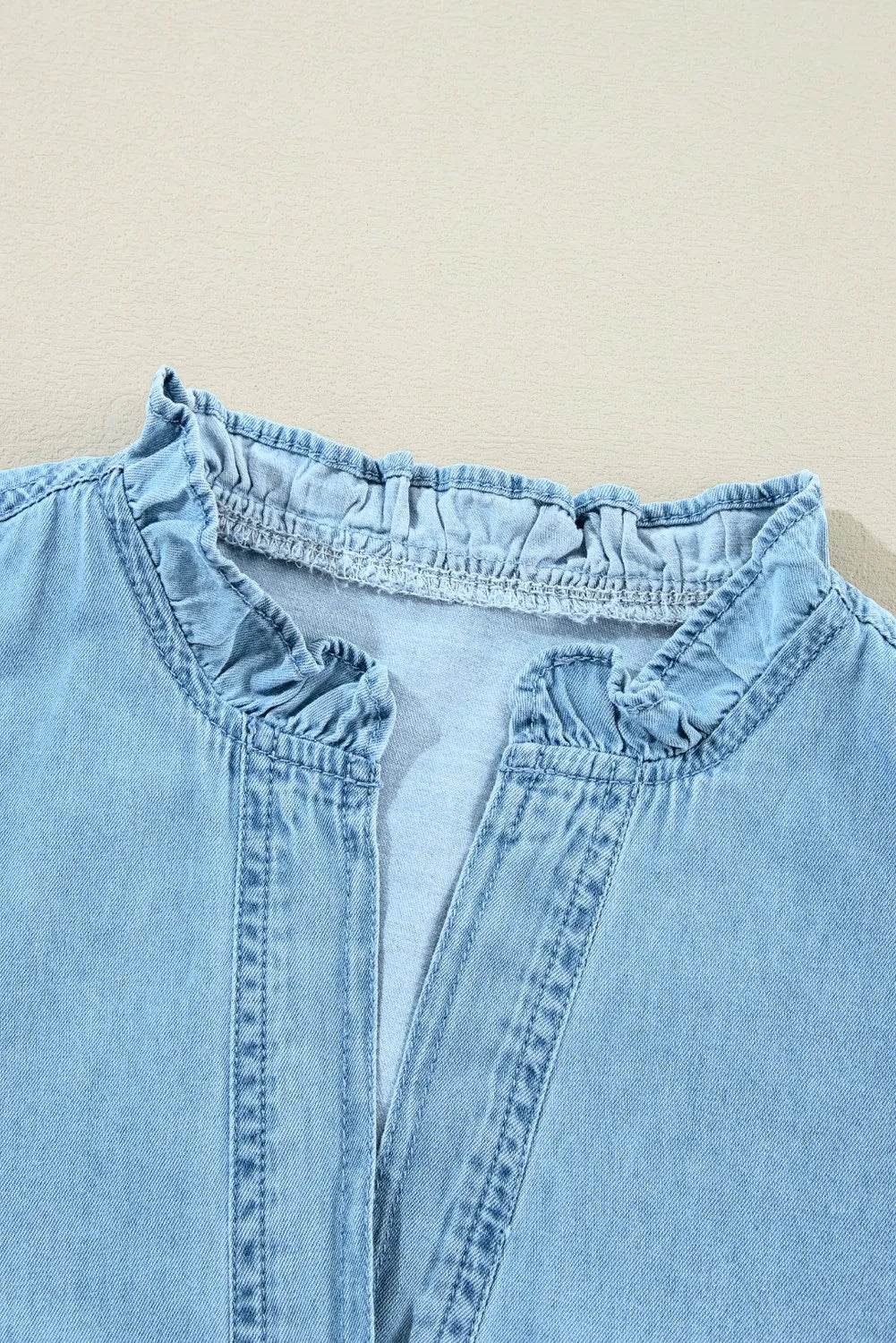 Button Up Notched Long Sleeve Denim Dress - UnLaced Boutique