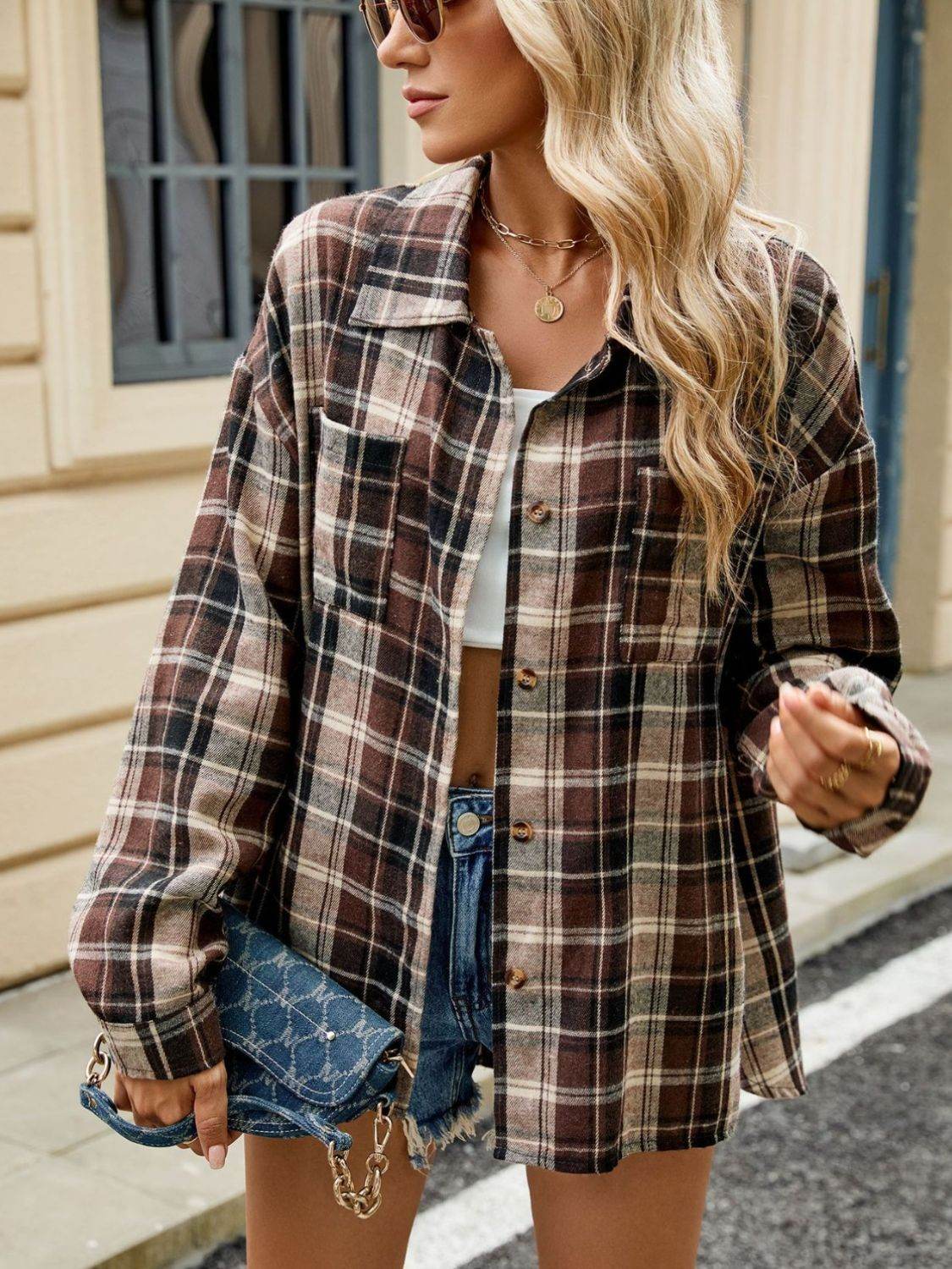 Plaid Collared Neck Long Sleeve Shirt - UnLaced Boutique