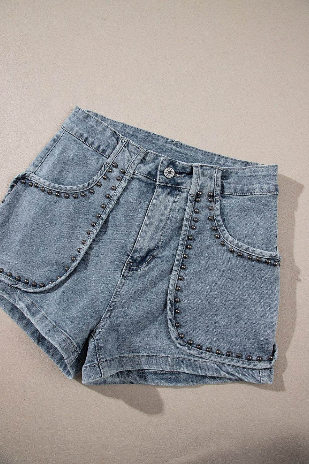 Studded Acid Wash Denim Shorts - UnLaced Boutique
