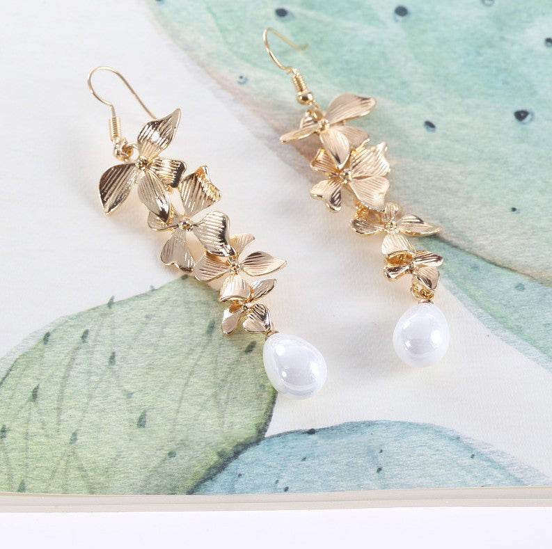 Alloy Flower Synthetic Pearl Earrings - UnLaced Boutique