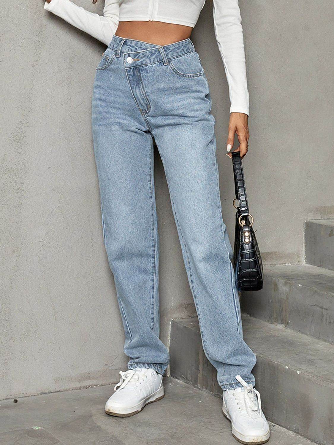 Asymmetrical Waist Straight Leg Jeans - UnLaced Boutique