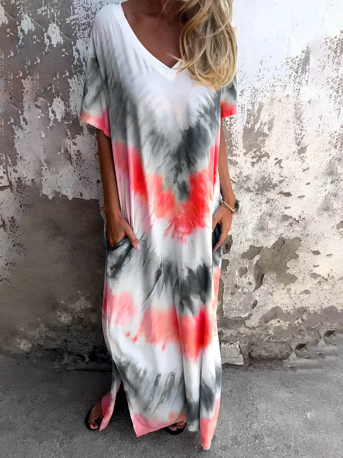 Full Size Pocketed Tie-Dye Short Sleeve Dress - UnLaced Boutique