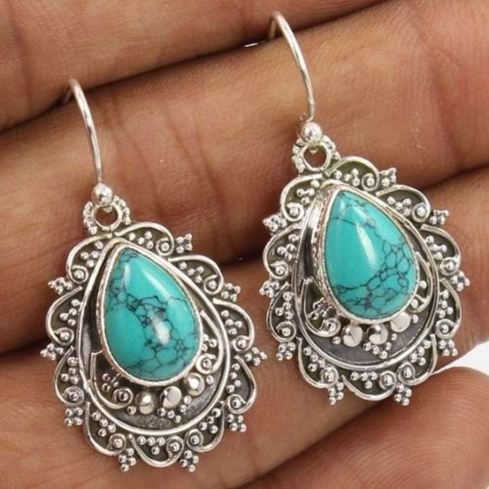 Artificial Turquoise Alloy Teardrop Dangle Earrings - UnLaced Boutique