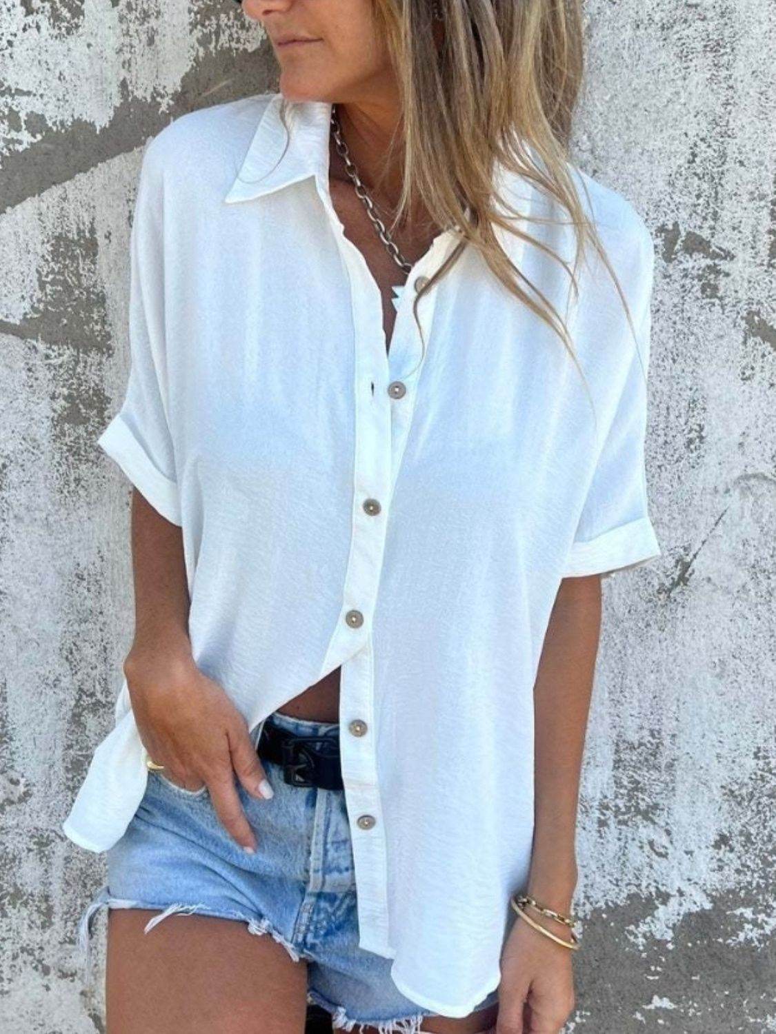 Full Size Button Down Short Sleeve Shirt Plus Size - UnLaced Boutique