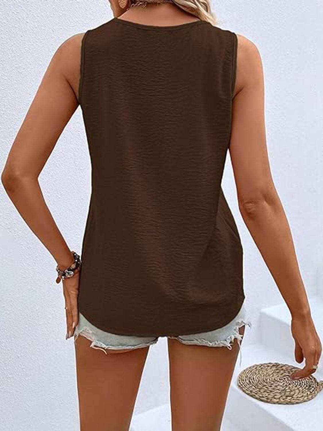 Full Size Decorative Button V-Neck Tank - UnLaced Boutique