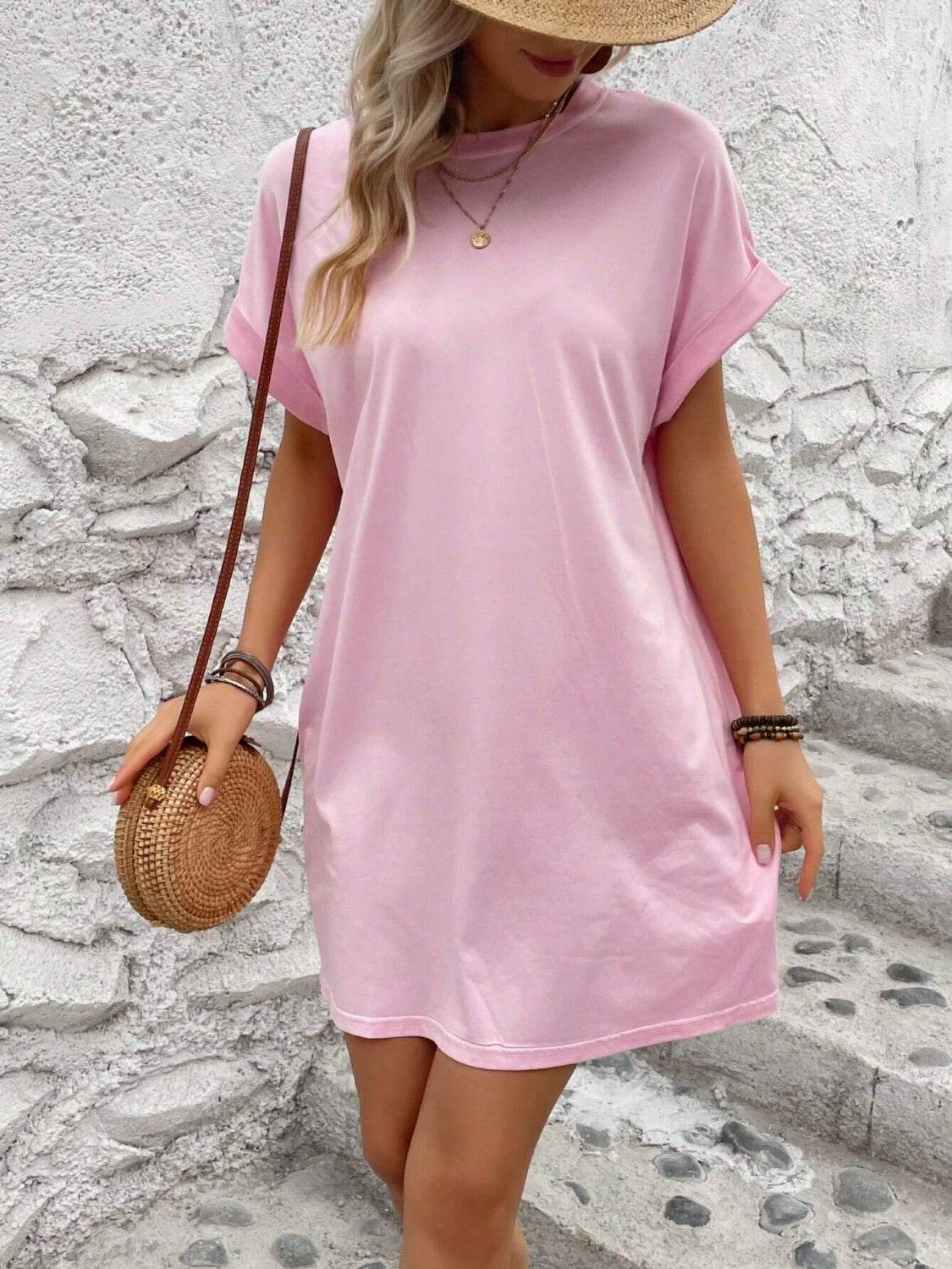 Round Neck Short Sleeve Mini Dress - UnLaced Boutique