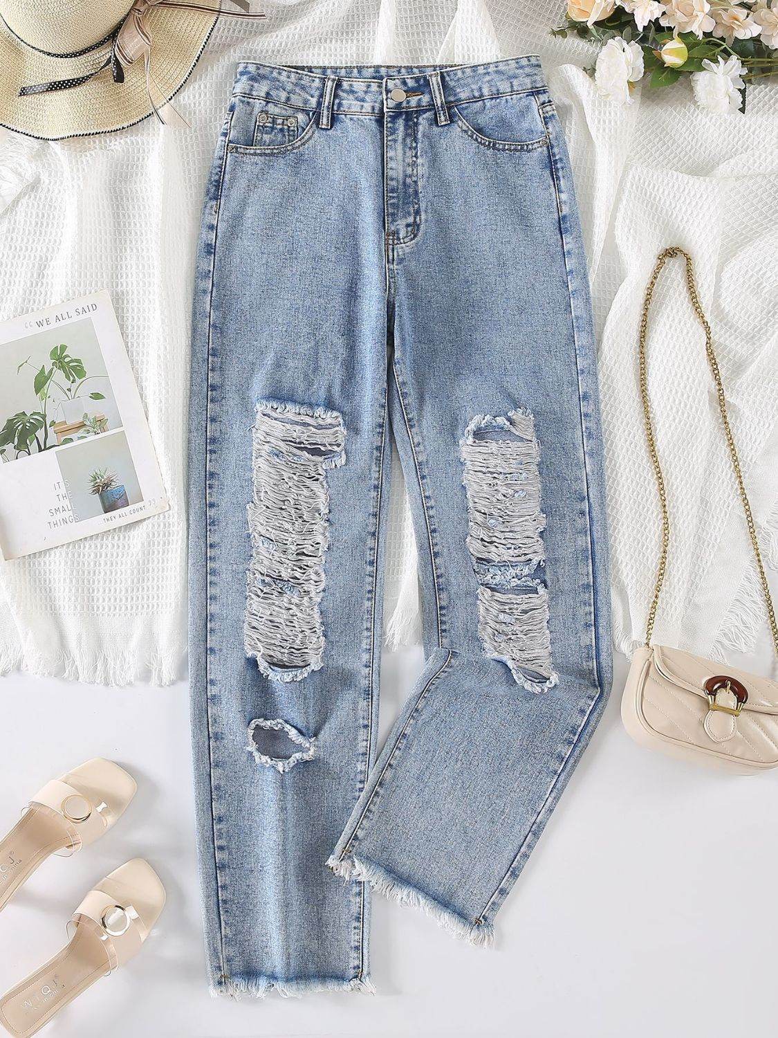 Distressed Raw Hem Jeans - UnLaced Boutique
