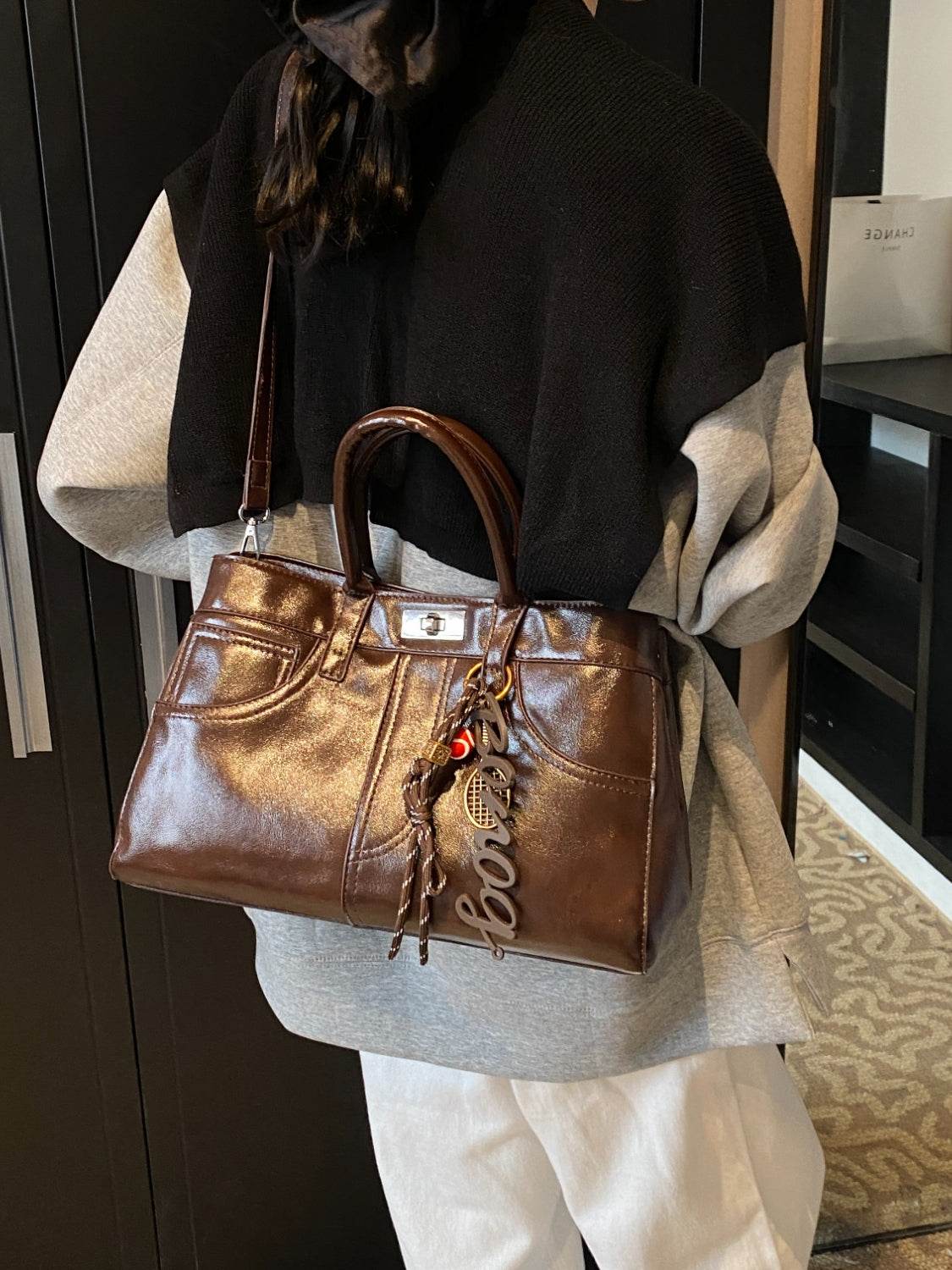 PU Leather Handbag with Pendant - UnLaced Boutique