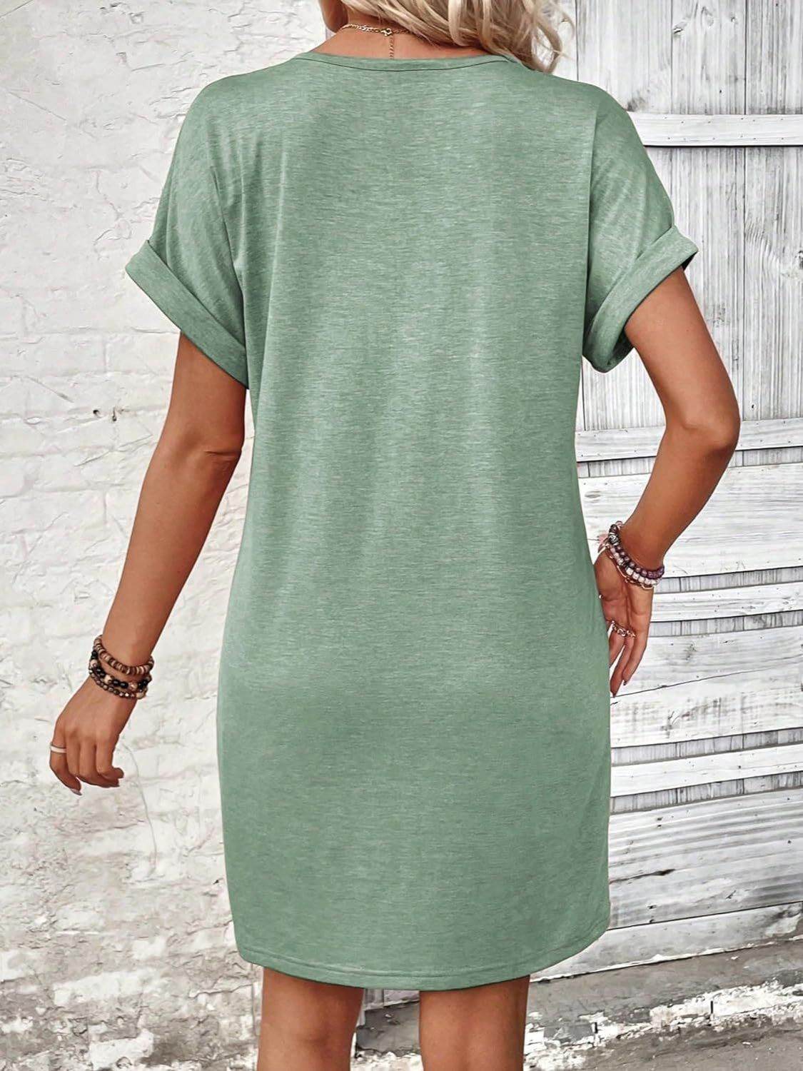 Quarter Button V-Neck Short Sleeve Dress - UnLaced Boutique