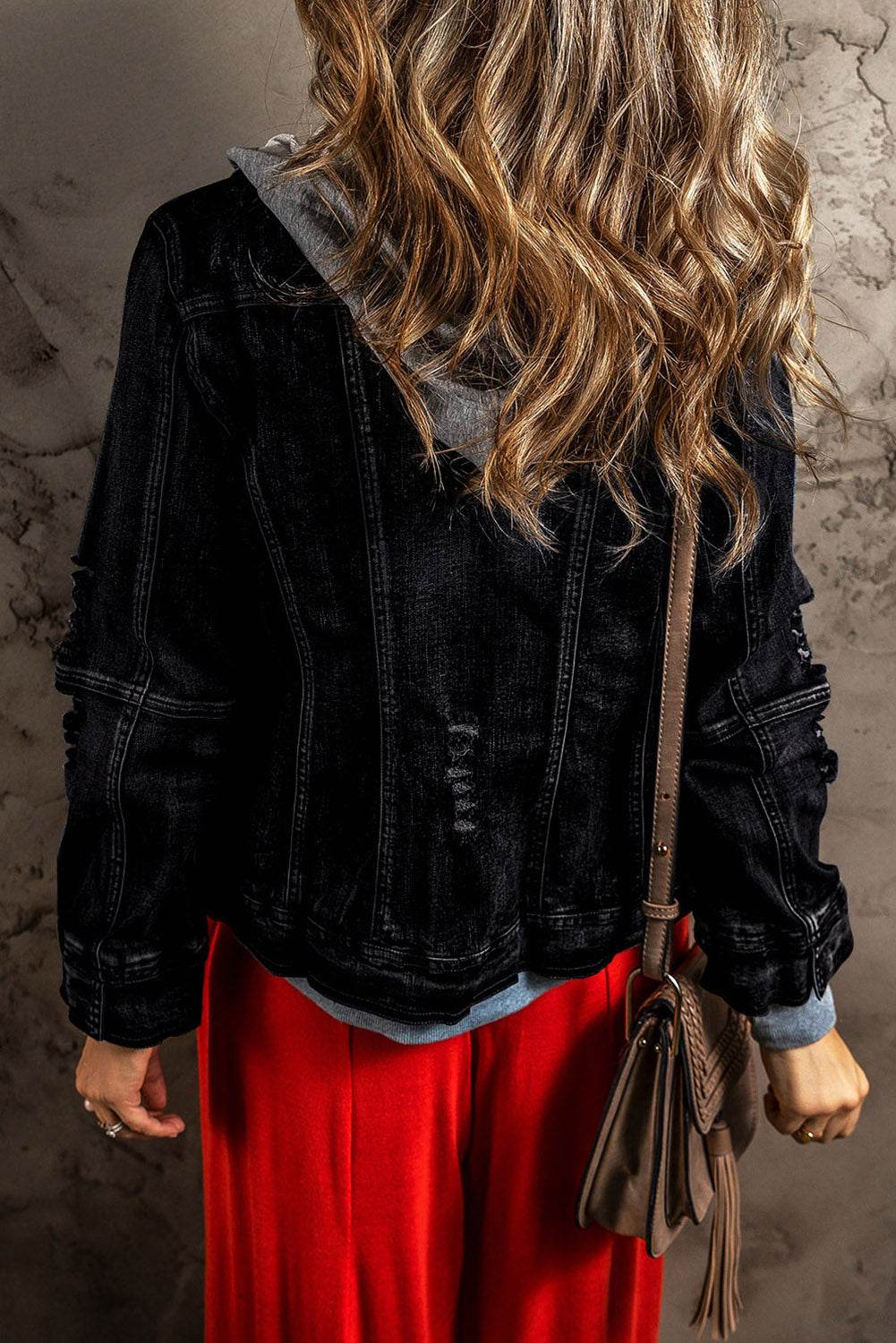 Fake Two-Piece Hooded Zip-Up Denim Jacket - UnLaced Boutique