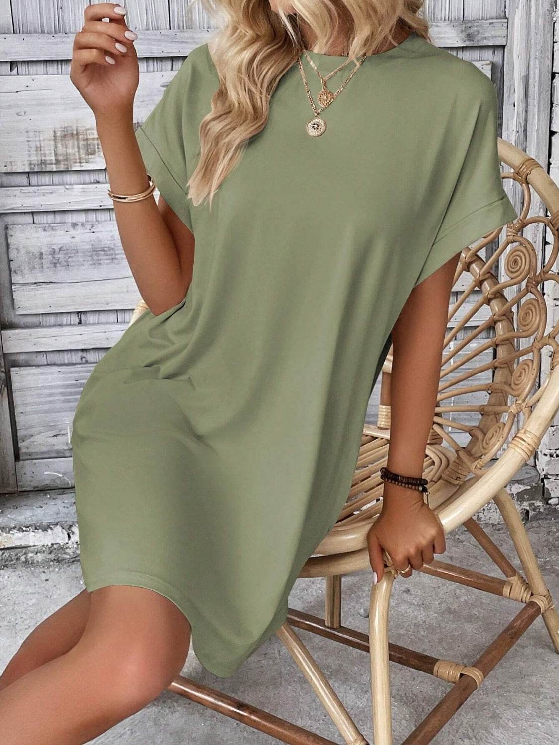 Round Neck Short Sleeve Mini Dress - UnLaced Boutique