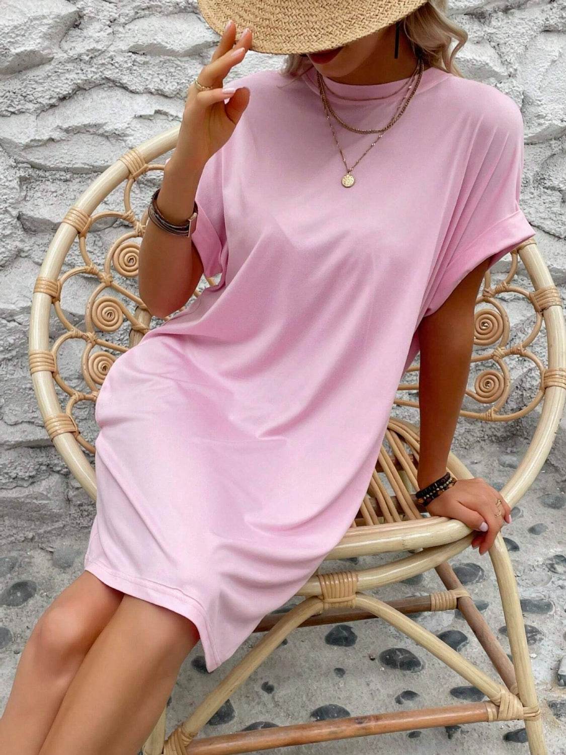 Round Neck Short Sleeve Mini Dress - UnLaced Boutique
