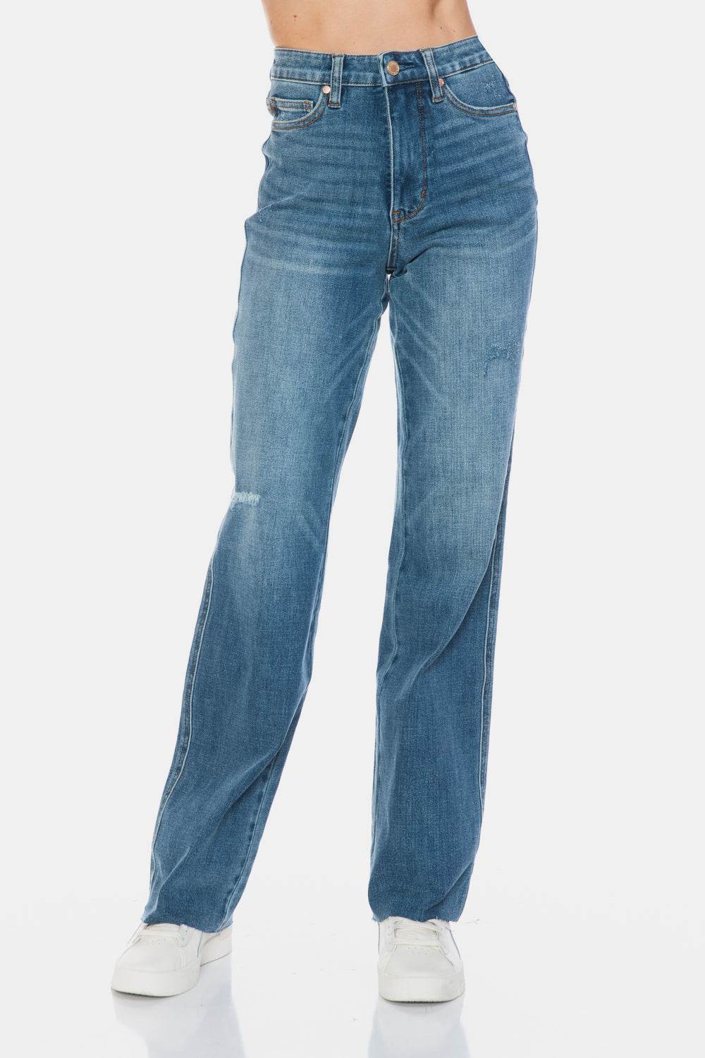 Judy Blue Full Size Tummy Control Cut Raw Hem Straight Jeans - UnLaced Boutique