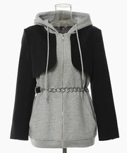 Chic Sweatshirt with Attached Woven Bolero