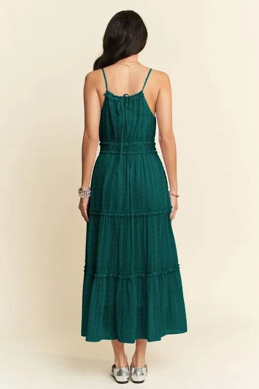 Davi & Dani Texture Swiss Dot Ruffle Square Neck Midi Dress - UnLaced Boutique
