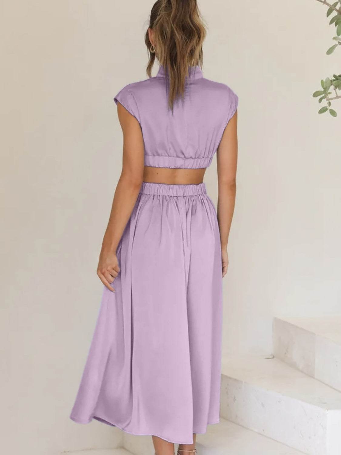 Cutout Mock Neck Sleeveless Ruched Dress - UnLaced Boutique