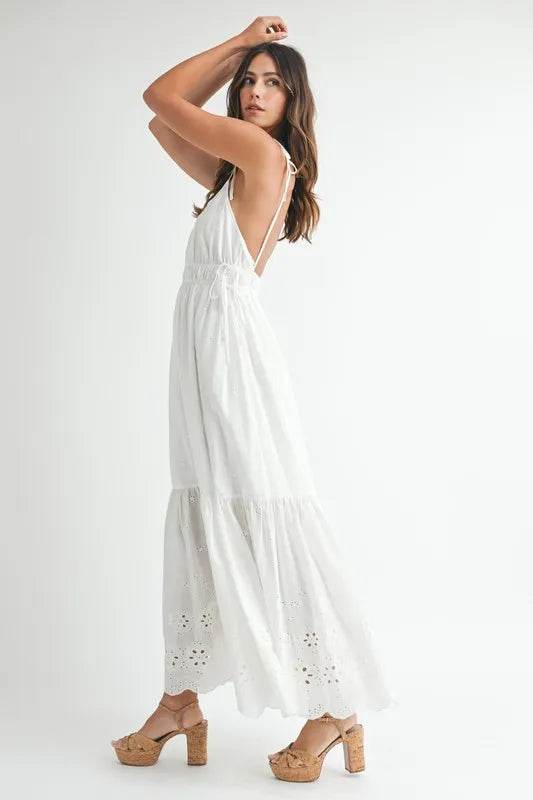 MABLE Eyelet Lace Maxi Dress with Side Strap Details - UnLaced Boutique
