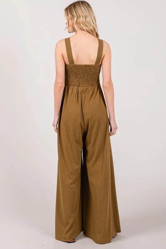 SAGE+FIG Smocked Flowy Wide Leg Jumpsuit - UnLaced Boutique
