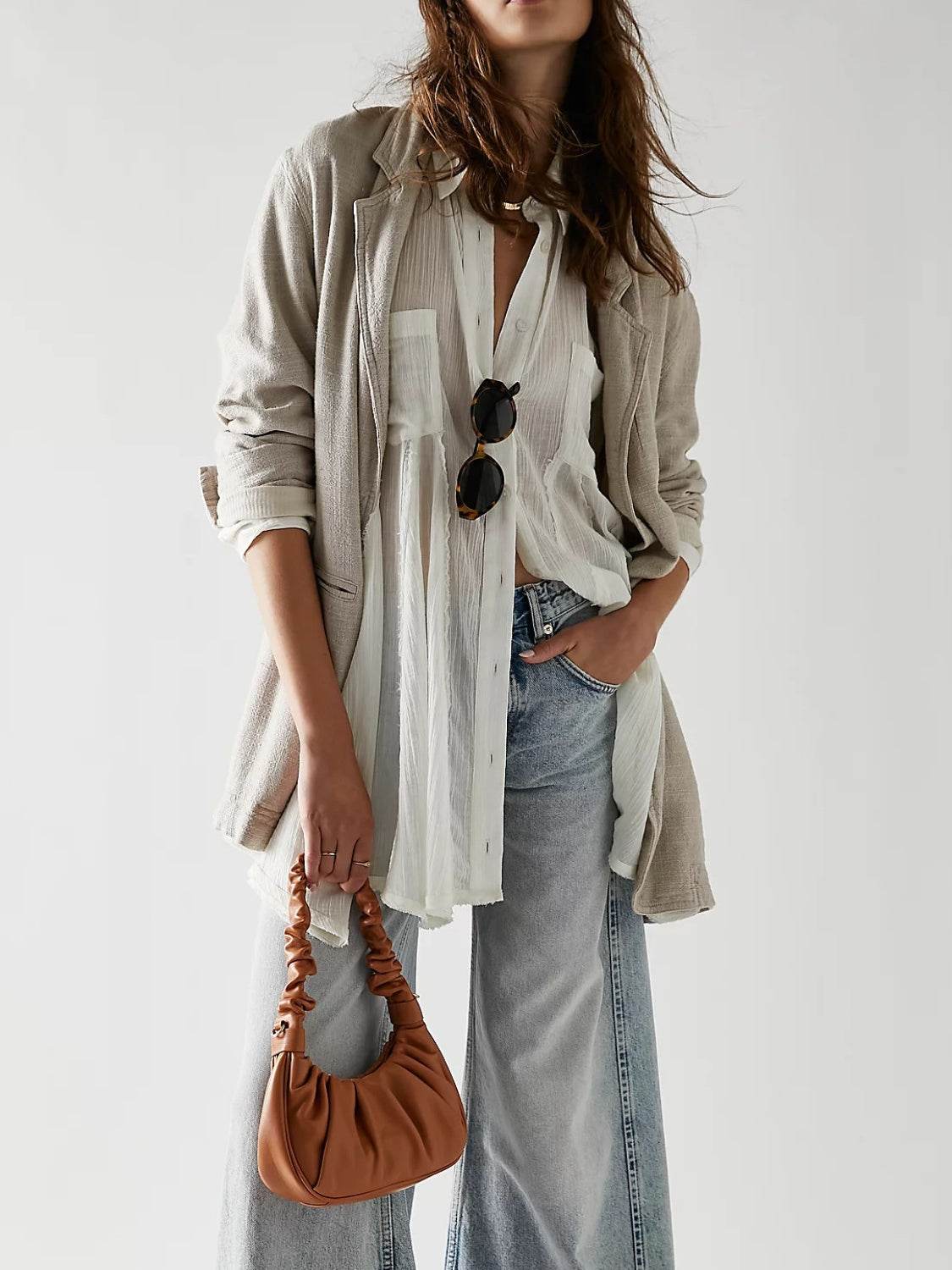 Button Up Collared Neck Long Sleeve Longline Shirt - UnLaced Boutique
