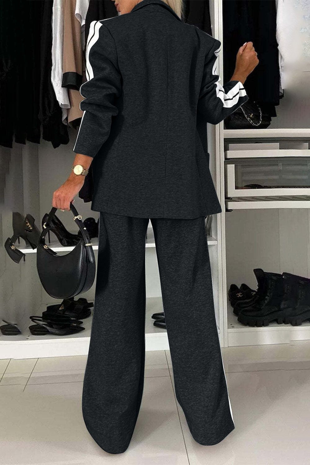 Full Size Contrast Lapel Collar Top and Pants Set - UnLaced Boutique