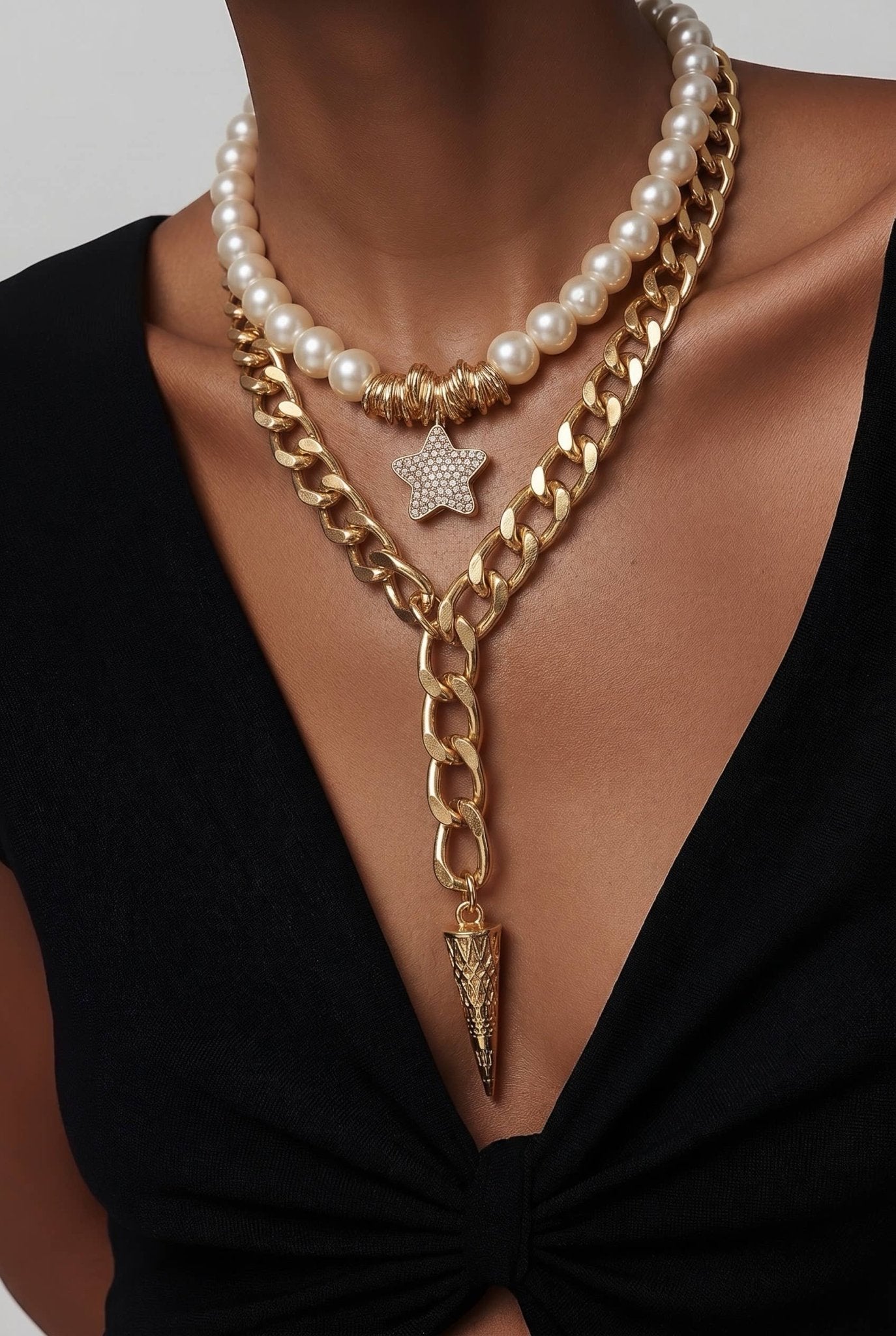 Gold Chain & Pearl Layered Necklace with Star Charm - UnLaced Boutique