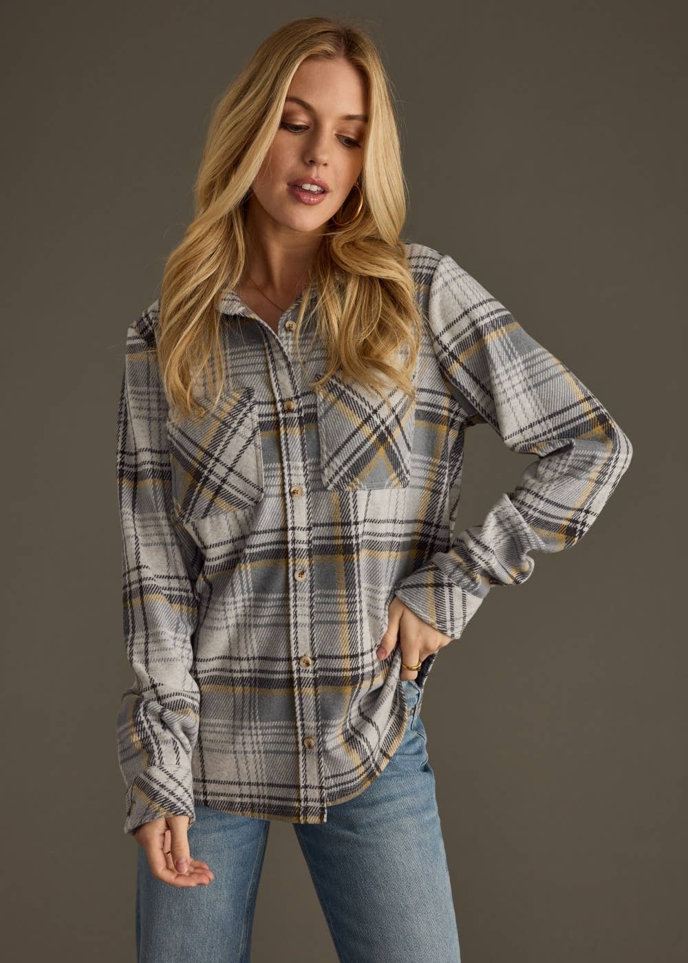 Gray, Charcoal & Yellow Plaid Button Up - UnLaced Boutique