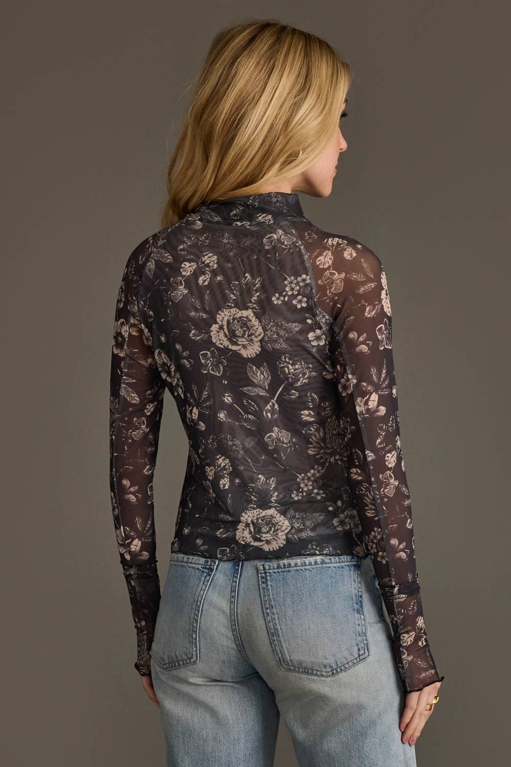 Gray & Cream Floral Mesh Top - UnLaced Boutique