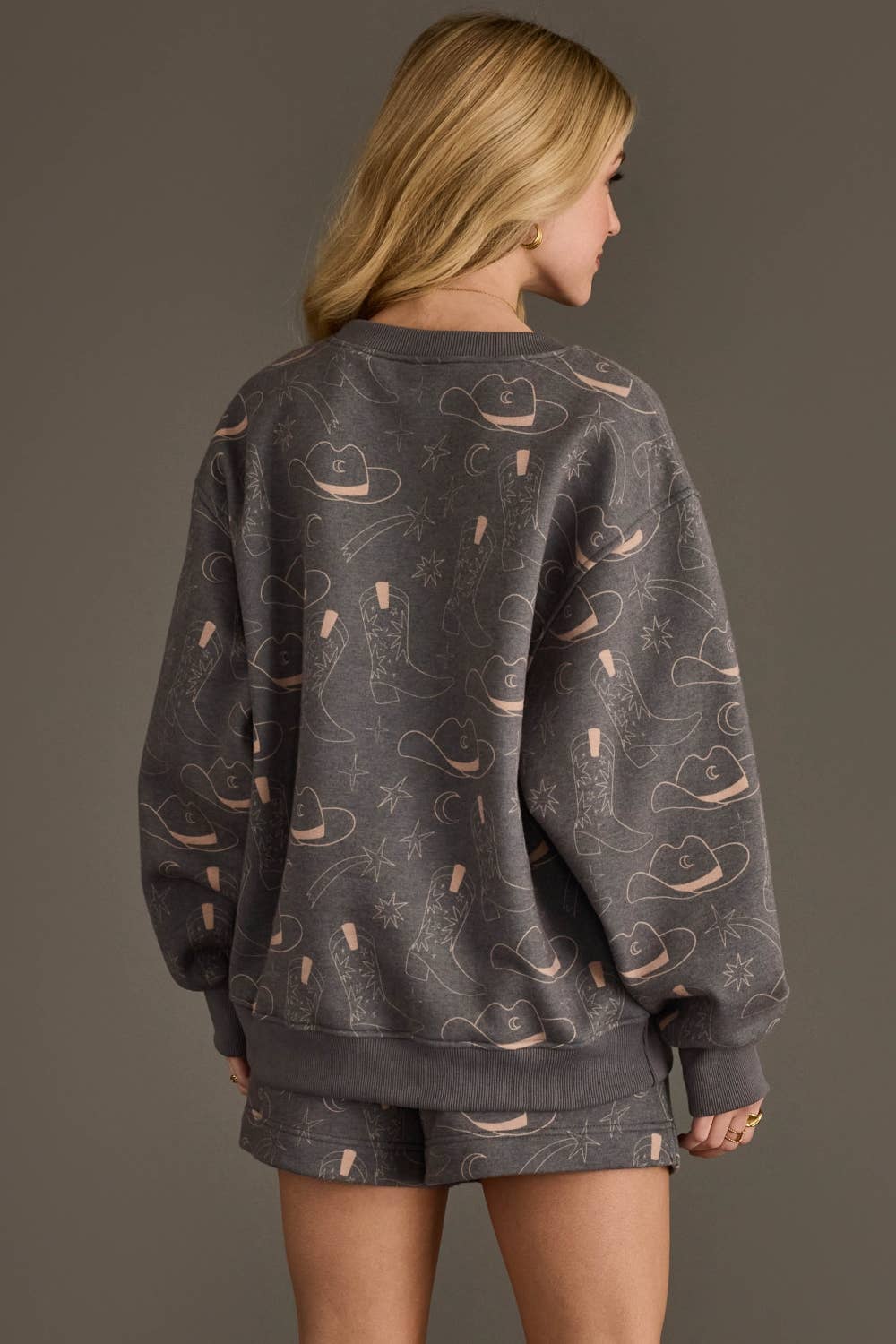 Gray Western Print Sweatshirt - UnLaced Boutique