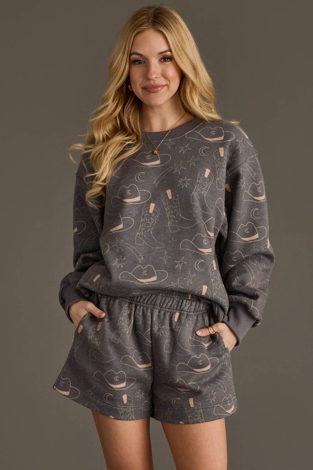 Gray Western Print Sweatshirt - UnLaced Boutique