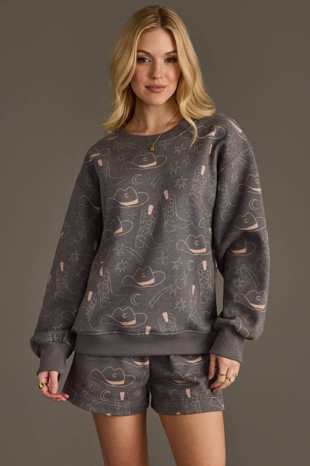 Gray Western Print Sweatshirt - UnLaced Boutique
