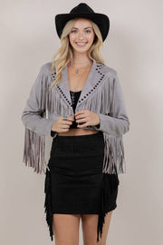 GREY FRINGE STUD JACKET - UnLaced Boutique