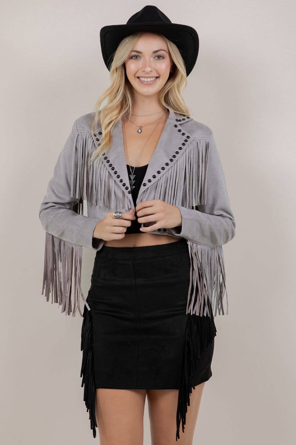 GREY FRINGE STUD JACKET - UnLaced Boutique