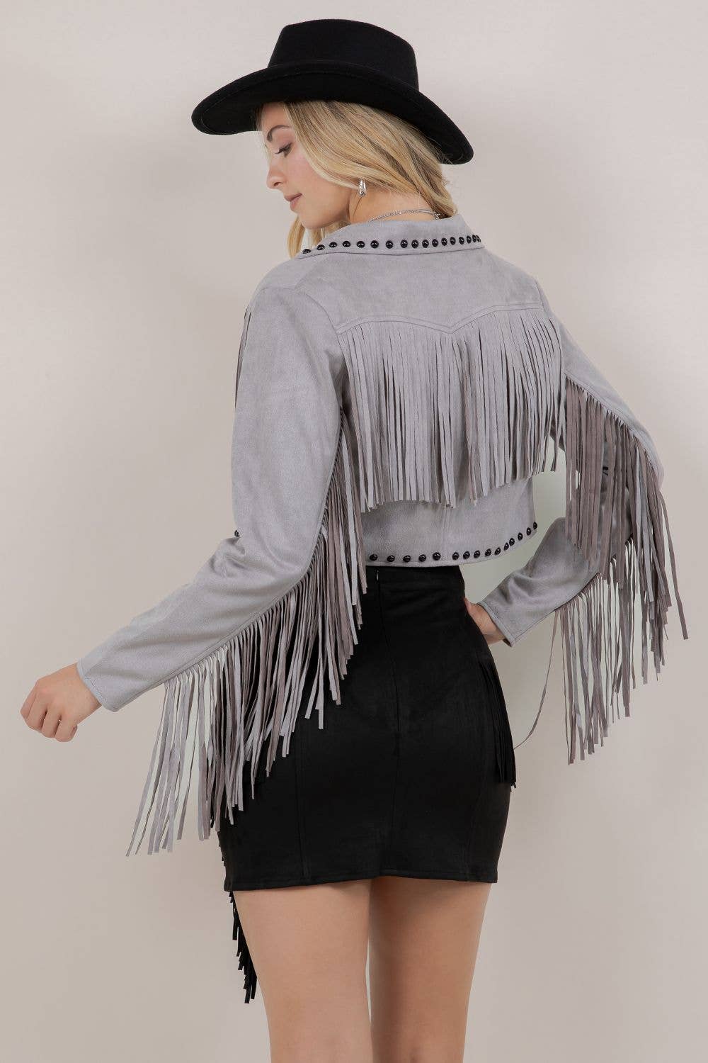 GREY FRINGE STUD JACKET - UnLaced Boutique