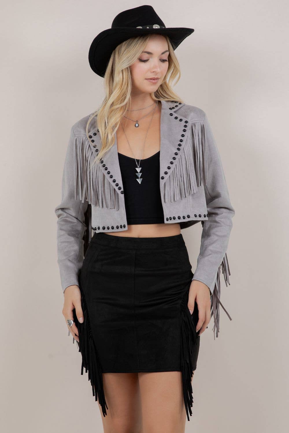 GREY FRINGE STUD JACKET - UnLaced Boutique