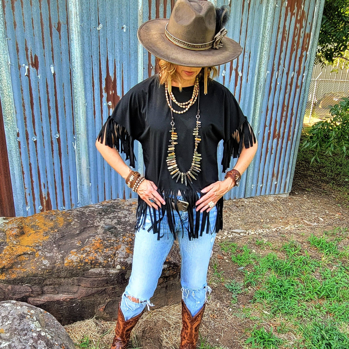 Hand-Painted Distressed Boho Western Cowgirl Hat & Band-Olive 987n - With Feather Hatband - UnLaced Boutique