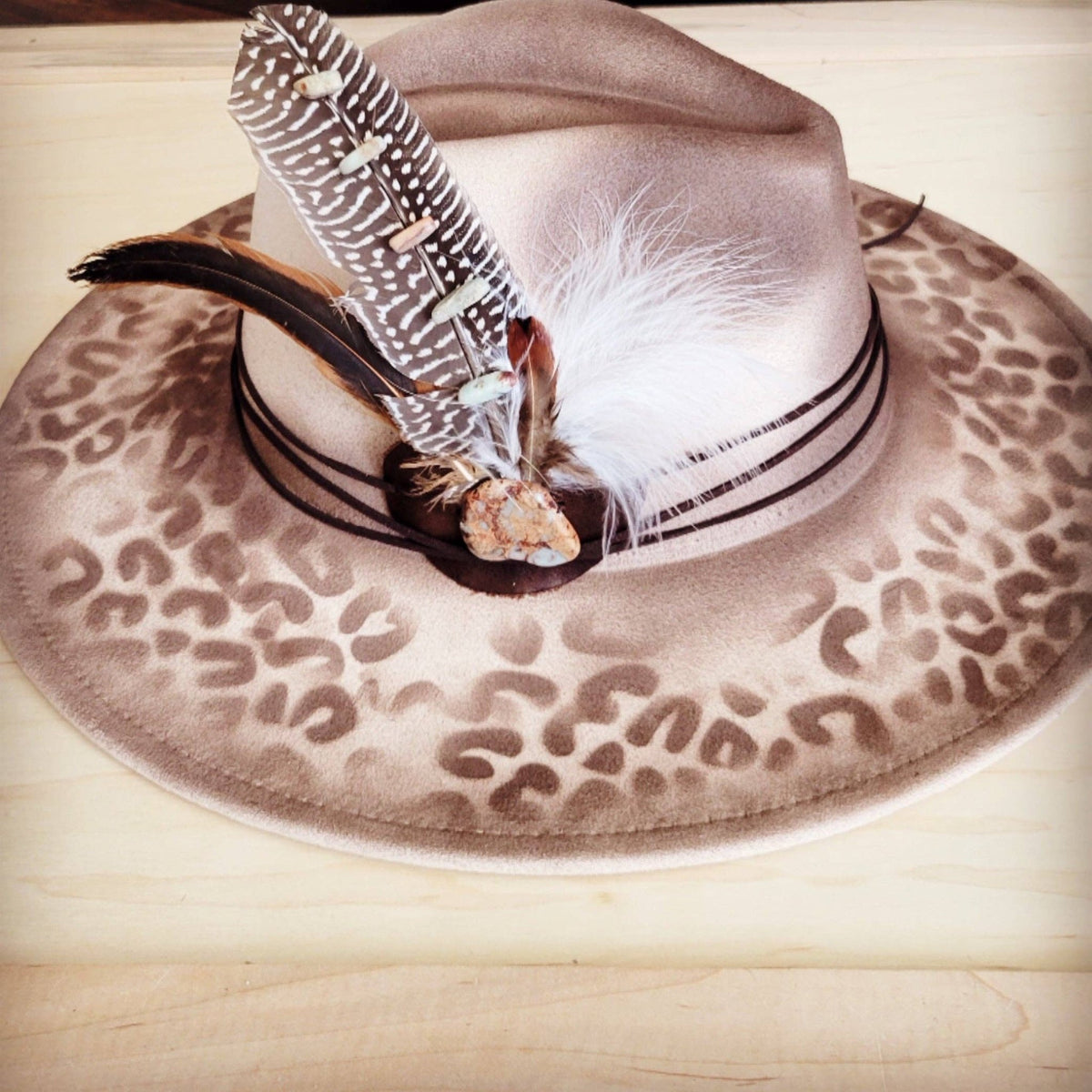 Hand-Painted Leopard Boho Western Cowgirl Hat & Band-Brown 986s - UnLaced Boutique
