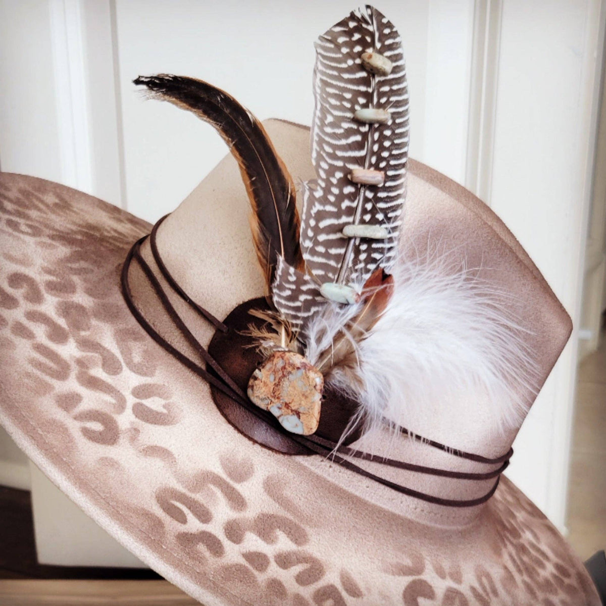 Hand-Painted Leopard Boho Western Cowgirl Hat & Band-Brown 986s - UnLaced Boutique