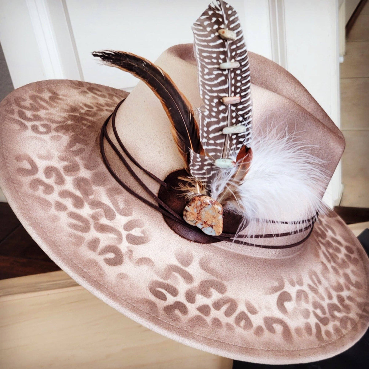 Hand-Painted Leopard Boho Western Cowgirl Hat & Band-Brown 986s - UnLaced Boutique
