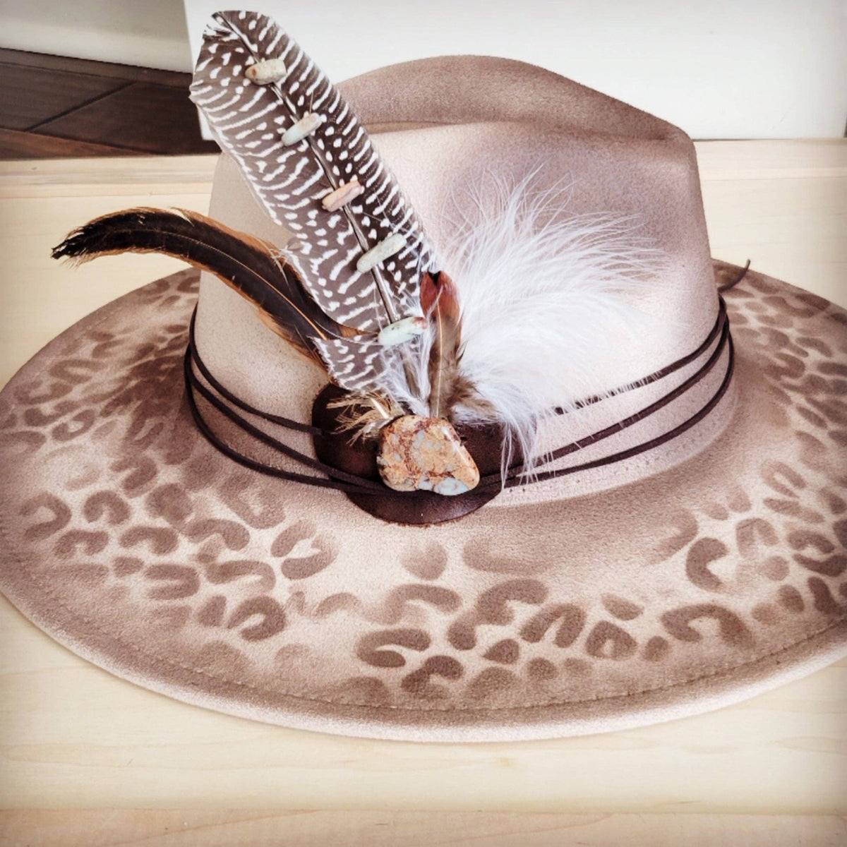 Hand-Painted Leopard Boho Western Cowgirl Hat & Band-Brown 986s - UnLaced Boutique